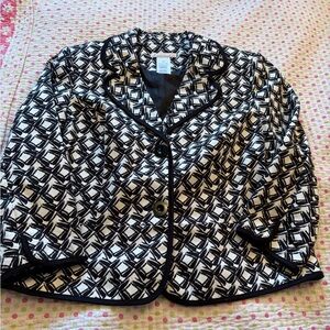 JM Collection Black and White Patterned Jacket Crop Jacket-Size 14P